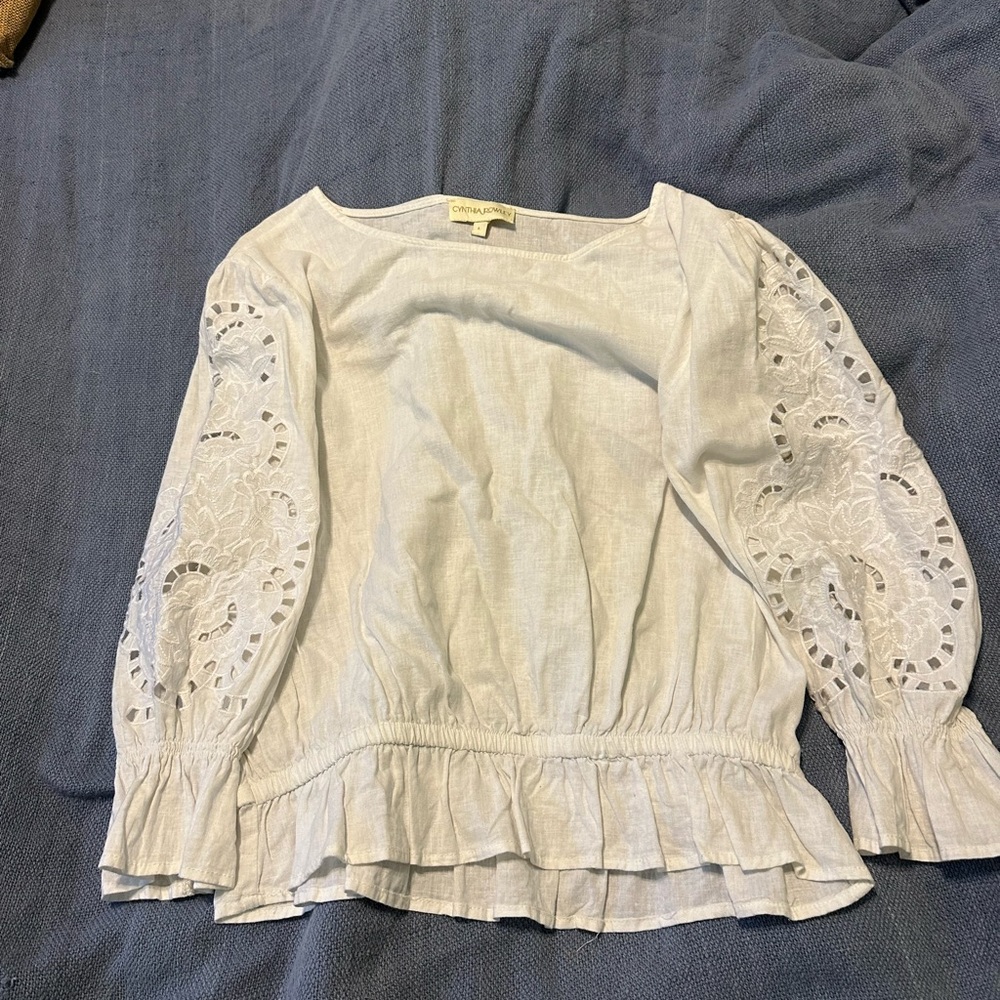 Cynthia Rowley long sleeve top. Lightweight. Flower cut out sleeves.
